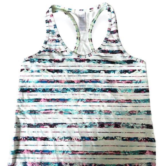 Ivivva Lululemon Girls Racerback Tank Top in White with Colorful Modern Stripes - Picture 2 of 9